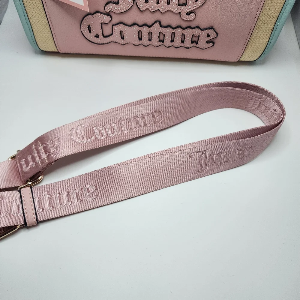 Juicy Couture Pink & Straw Satchel Bag NWT Logo Front Pocket + Coin Purse